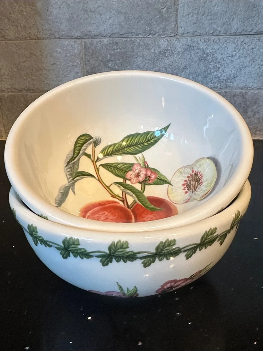 Set of Two Portmeirion Pomona Salad/Dessert/Fruit Bowls with Fruit Illustrations